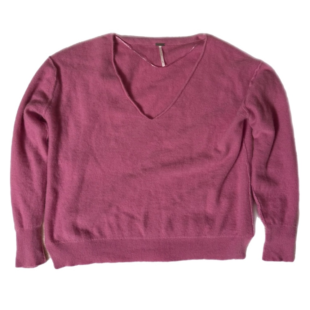 Free People V-Neck Harmony Pink Cashmere Soft Quiet Luxury Sweater Size Medium